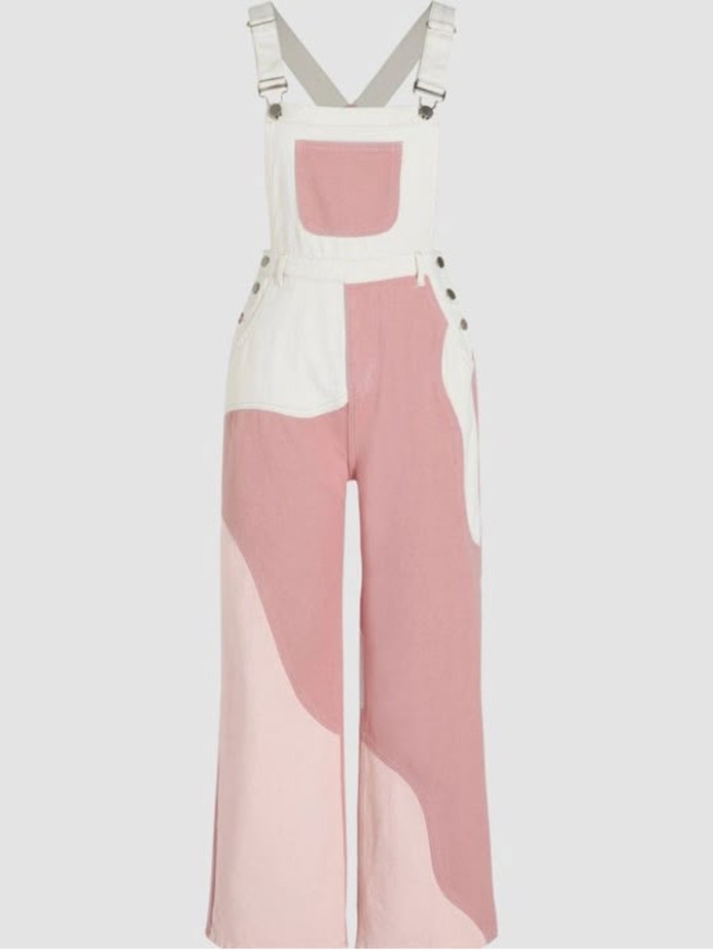 Cider Pink & White Patchwork Denim Overalls